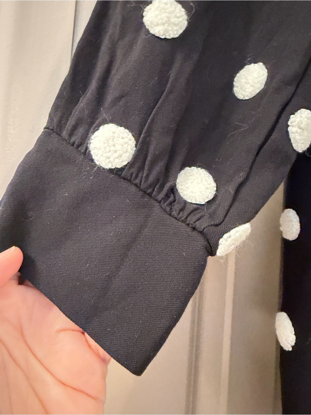 Zara M Black Mini Dress with White Pom Polka Dot Pattern - Picture 2 of 6